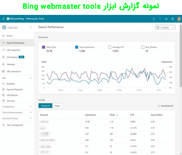 نمونه گزارش ابزار webmaster bing