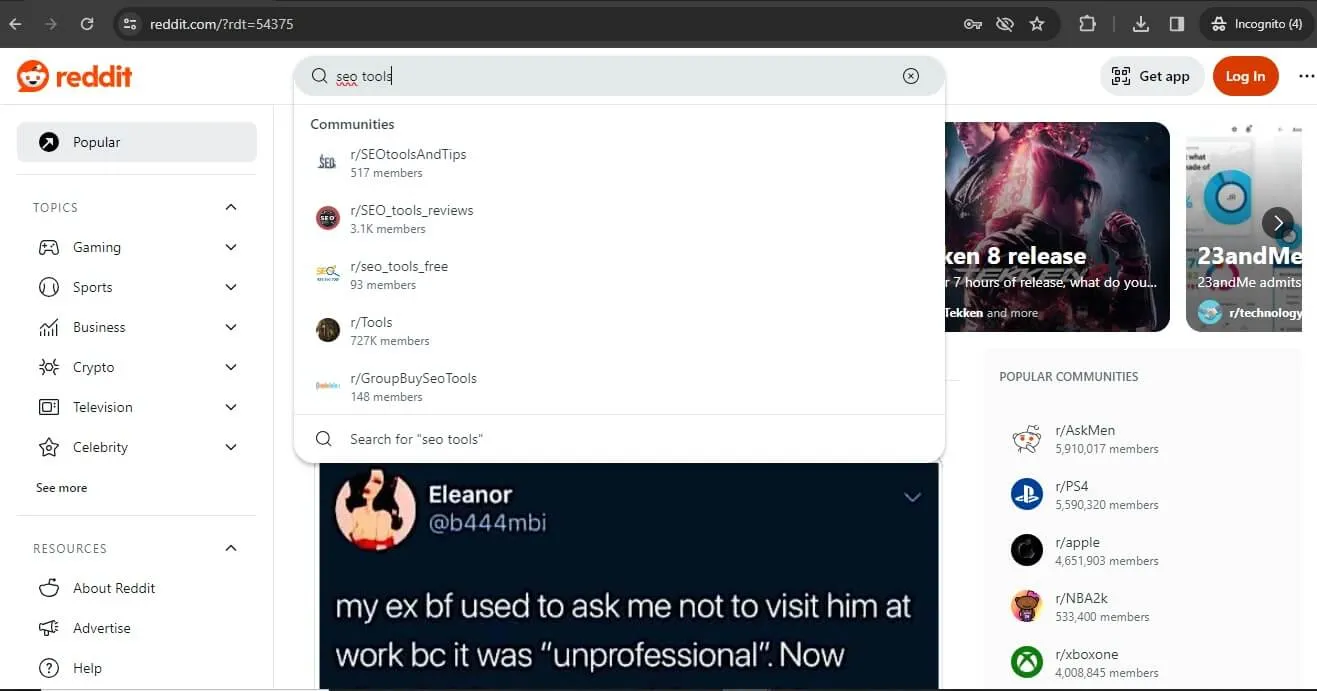 استفاده از reddit برای کلمه کلیدی پر تکرار